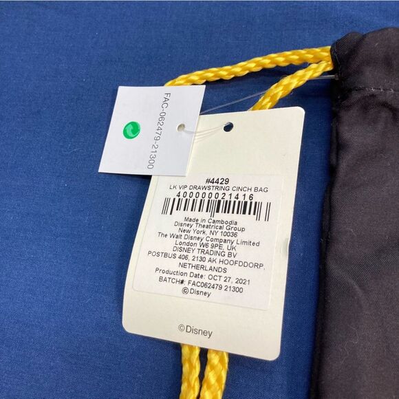 Disney The Lion King The Broadway Show Drawstring Bag Logo Yellow Black NWT - Picture 5 of 8